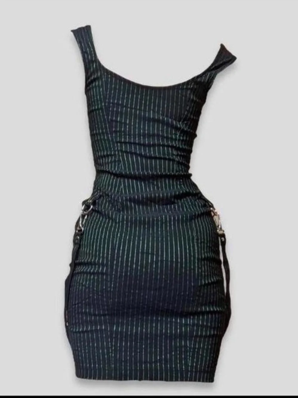 Lip Service Strappy Corset Pinstripe Mini Dress in Black - Picture 2 of 5